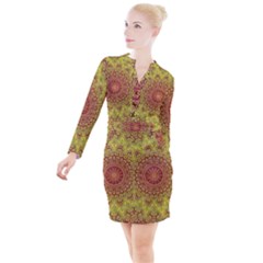 Background Fractals Surreal Design Button Long Sleeve Dress by Pakrebo