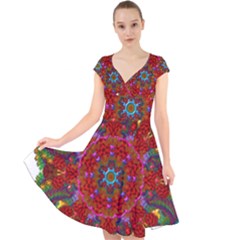 Mandala Fractal Graphic Design Cap Sleeve Front Wrap Midi Dress by Pakrebo