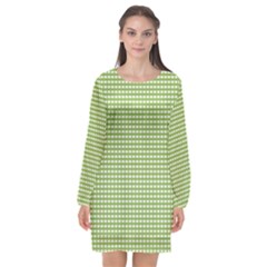 Green Gingham Long Sleeve Chiffon Shift Dress  by retrotoomoderndesigns