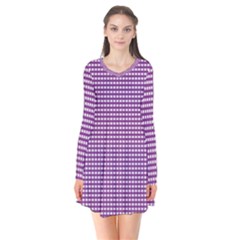 Purple Gingham Long Sleeve V-neck Flare Dress by retrotoomoderndesigns