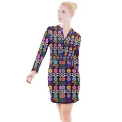 Zappwaits Flowers Button Long Sleeve Dress by zappwaits