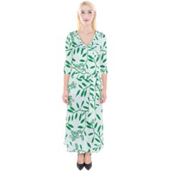 Leaves Foliage Green Wallpaper Quarter Sleeve Wrap Maxi Dress by Mariart