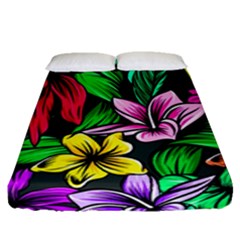 Neon Hibiscus Fitted Sheet (queen Size) by retrotoomoderndesigns