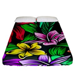 Neon Hibiscus Fitted Sheet (king Size) by retrotoomoderndesigns