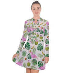 Flamingo Pattern Long Sleeve Panel Dress by Valentinaart