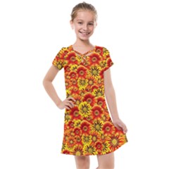 Brilliant Orange And Yellow Daisies Kids  Cross Web Dress by retrotoomoderndesigns