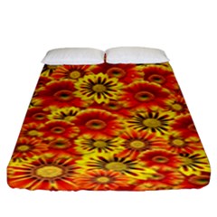 Brilliant Orange And Yellow Daisies Fitted Sheet (king Size) by retrotoomoderndesigns