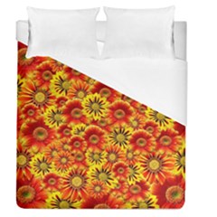 Brilliant Orange And Yellow Daisies Duvet Cover (queen Size) by retrotoomoderndesigns