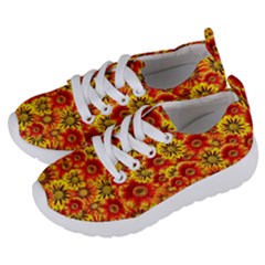 Brilliant Orange And Yellow Daisies Kids  Lightweight Sports Shoes by retrotoomoderndesigns