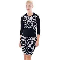 Abstract White On Black Circles Design Quarter Sleeve Hood Bodycon Dress by LoolyElzayat