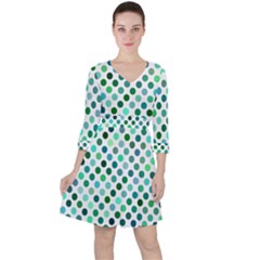 Shades Of Green Polka Dots Ruffle Dress by retrotoomoderndesigns