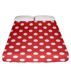 Red White Polka Dots Fitted Sheet (queen Size) by retrotoomoderndesigns