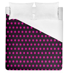 Pink Black Polka Dots Duvet Cover (queen Size) by retrotoomoderndesigns