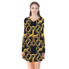 Gold Black Starfish Long Sleeve V-neck Flare Dress by retrotoomoderndesigns