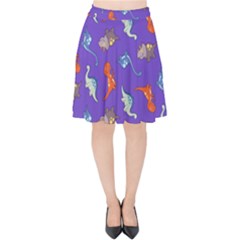 Dinosaurs - Periwinkle Velvet High Waist Skirt by WensdaiAmbrose