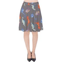 Dinosaurs - Grey  Velvet High Waist Skirt by WensdaiAmbrose