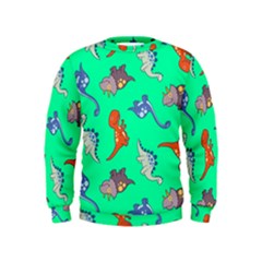 Dinosaurs - Aqua Green Kids  Sweatshirt by WensdaiAmbrose