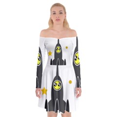 Spacecraft Star Emoticon Travel Off Shoulder Skater Dress by Wegoenart