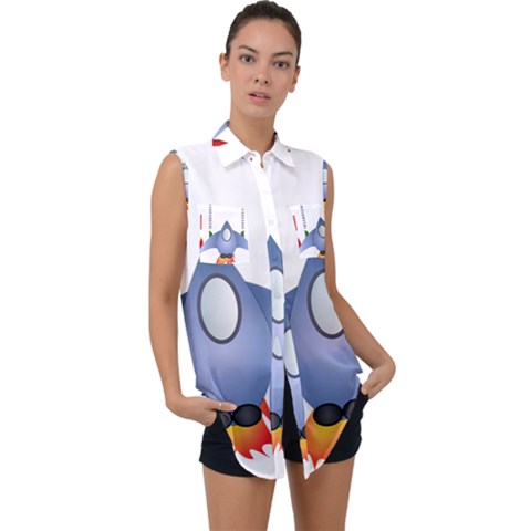 Spaceship Rocket Space Game Cosmos Sleeveless Chiffon Button Shirt by Wegoenart