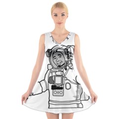 Astronaut Space Exploration Helmet V-neck Sleeveless Dress by Wegoenart