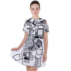 Astronaut Space Exploration Helmet Short Sleeve Shoulder Cut Out Dress  by Wegoenart