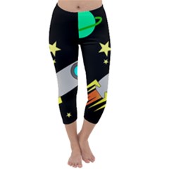 Planet Rocket Space Stars Capri Winter Leggings  by Wegoenart