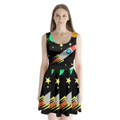 Planet Rocket Space Stars Split Back Mini Dress  by Wegoenart