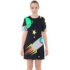 Planet Rocket Space Stars Sixties Short Sleeve Mini Dress by Wegoenart