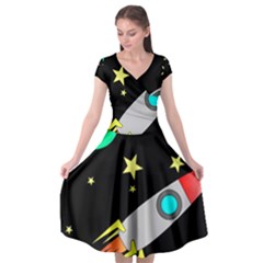 Planet Rocket Space Stars Cap Sleeve Wrap Front Dress by Wegoenart