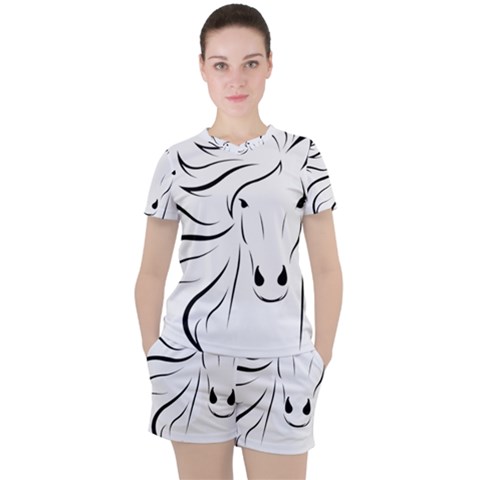 Animal Equine Face Horse Women s Tee And Shorts Set by Wegoenart