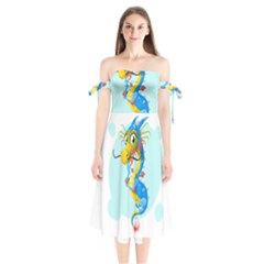 Dragon Chinese Blue Mustache China Shoulder Tie Bardot Midi Dress by Wegoenart