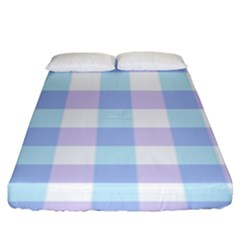 Gingham Duo Aqua On Lavender Fitted Sheet (king Size) by retrotoomoderndesigns