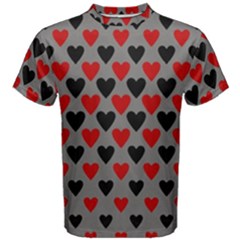 Red & Black Hearts - Grey Men s Cotton Tee by WensdaiAmbrose