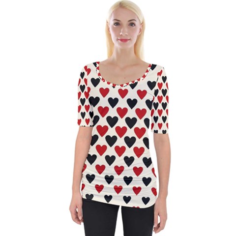 Red & Black Hearts - Eggshell Wide Neckline Tee by WensdaiAmbrose