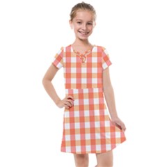 Gingham Duo Red On Orange Kids  Cross Web Dress by retrotoomoderndesigns