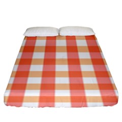 Gingham Duo Red On Orange Fitted Sheet (king Size) by retrotoomoderndesigns