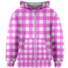 Gingham Duo Fuschia On Pink Kids  Zipper Hoodie Without Drawstring by retrotoomoderndesigns