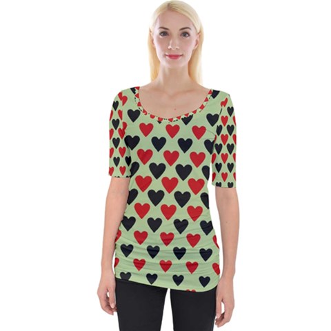 Red & Black Hearts - Olive Wide Neckline Tee by WensdaiAmbrose