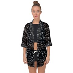 Black And White Grunge Cracked Abstract Print Open Front Chiffon Kimono by dflcprintsclothing