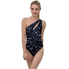 Black And White Grunge Cracked Abstract Print To One Side Swimsuit by dflcprintsclothing