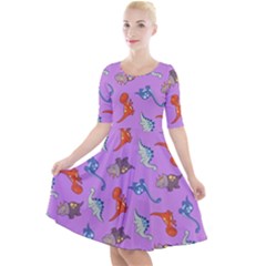 Dinosaurs - Violet Quarter Sleeve A-line Dress by WensdaiAmbrose