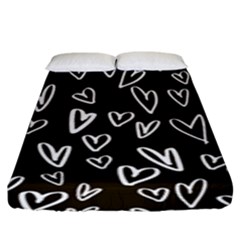 White Hearts - Black Background Fitted Sheet (king Size) by alllovelyideas