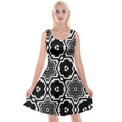 Black White Abstract Flower Reversible Velvet Sleeveless Dress by retrotoomoderndesigns