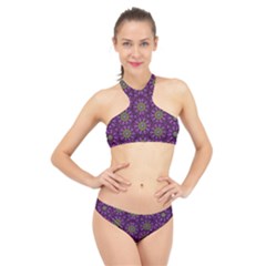 Ornate Heavy Metal Stars In Decorative Bloom High Neck Bikini Set by pepitasart