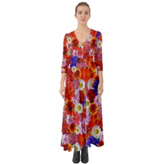 Multicolored Daisies Button Up Boho Maxi Dress by retrotoomoderndesigns