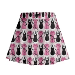 Waitress Uniform Dresses Nerdy Glasses Pattern Pink Mini Flare Skirt by snowwhitegirl