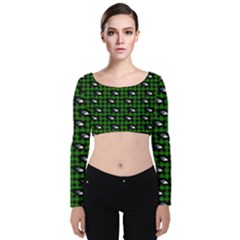 Eyes Green Plaid Velvet Long Sleeve Crop Top by snowwhitegirl