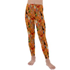 Halloween Treats Pattern Orange Kids  Lightweight Velour Leggings by snowwhitegirl