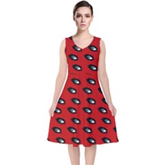 Eyes Red V-neck Midi Sleeveless Dress  by snowwhitegirl