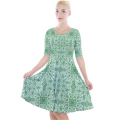 Ornamental Green Quarter Sleeve A-line Dress by snowwhitegirl